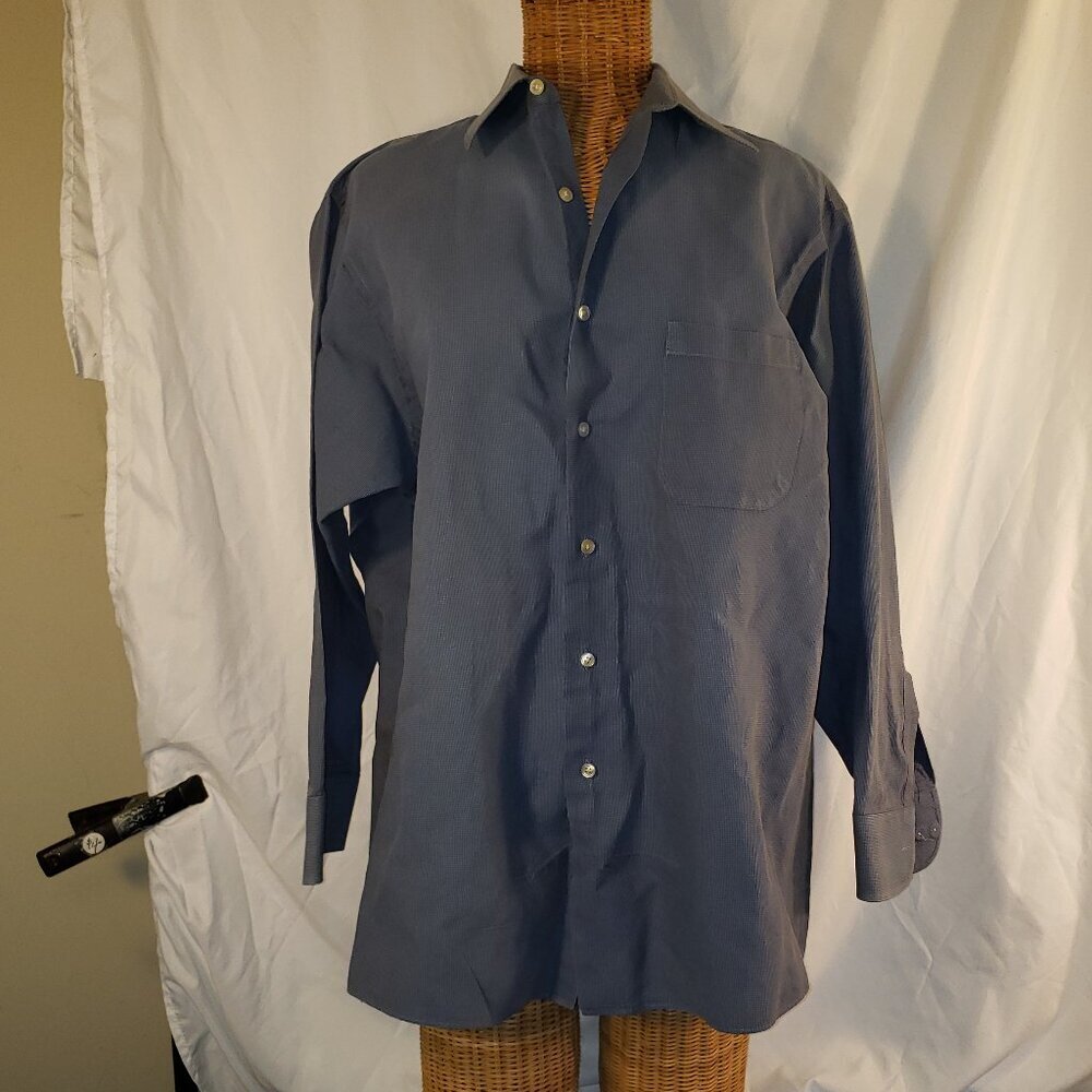 Geoffrey Beene men's long sleeve button down blue checked shirt - 17 32/33